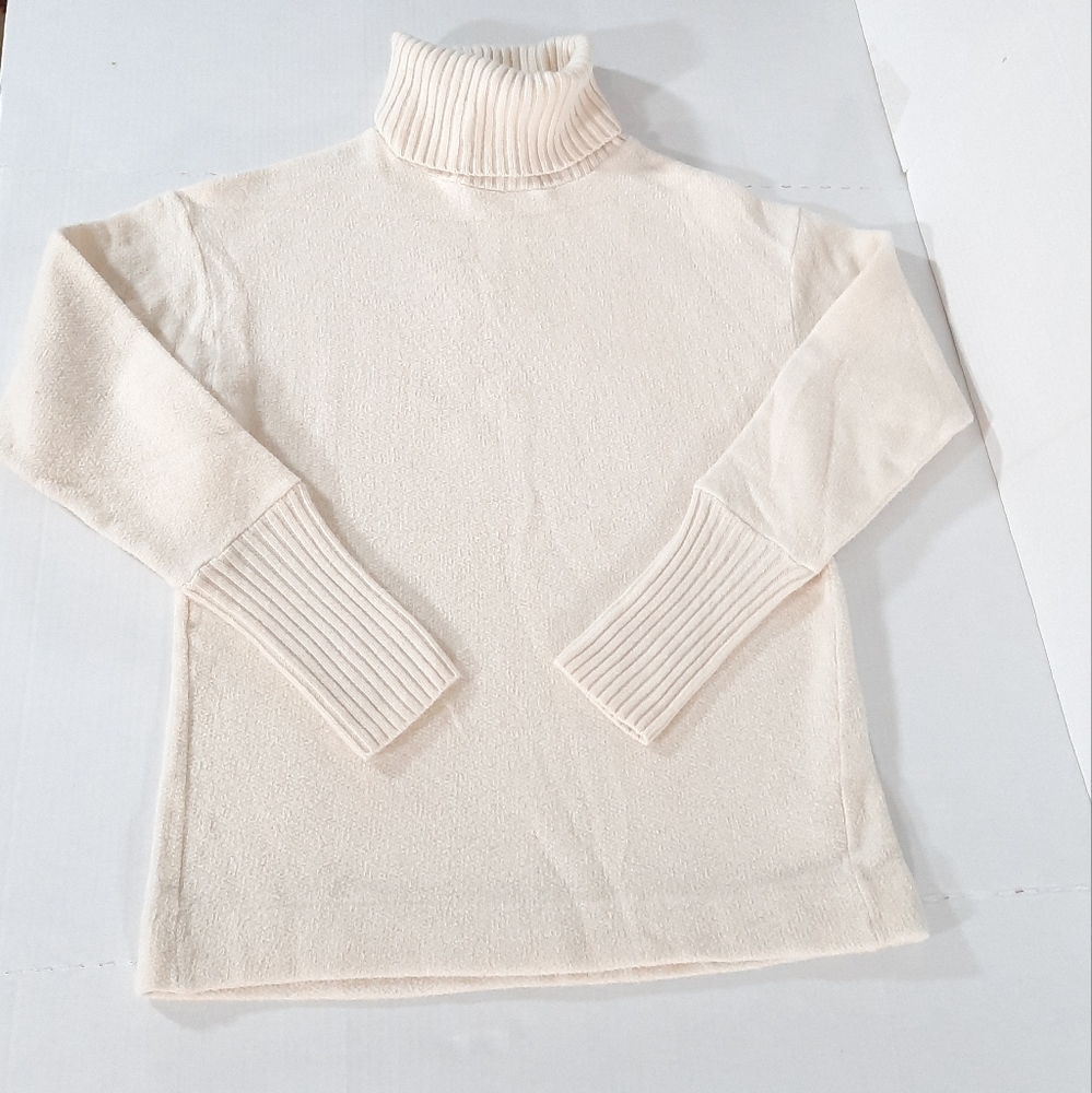 J Crew Collection Cashmere Trim Relaxed Fleece Turtleneck